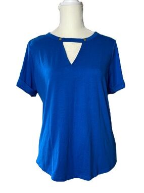 Michael Kors Blue Short Sleeve Top with Keyhole Detail